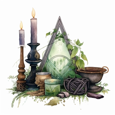 watercolour celtic witch altar clipart no text