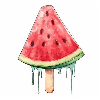 watermelon popsicle, line art, sophisticated vibes, watercolor , , v5.1 on white background for clip art