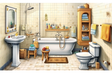 cleaning+bathroom , highly detailed, isolated on white, clipart,