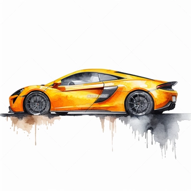 full side view extreme detail watercolour sport car clipart