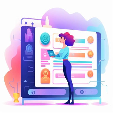 detailed process of end to end ui test automation. Clipart. Presentation. Fun mood. Futuristic