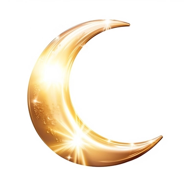 An illustration of a light golden glowing beautiful half moon against white background, outerglow, innerglow, fairytail style, white background, clipart, PNG pure white background, high resolution, best quality