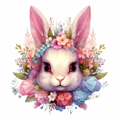 Kawaii Pastel Bunny Clipart floral magical, Cartoon, hyper realistic, intricate detail, illustration style, high resolution, on the white background