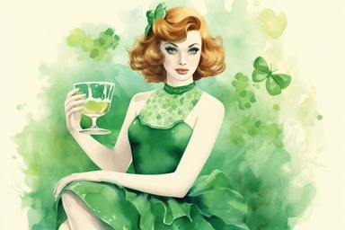 1950s Pin up girl st patricks day green watercolor clipart