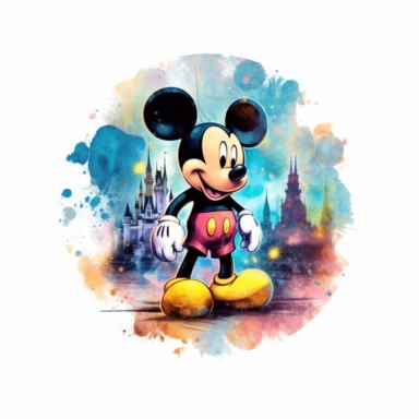 Watercolor Mickey Fantasy Png Clipart, Printable Fairytale Disney Mickey Art Print Svg, Magical Storybook Scrapbook Ephemera, isolated, cyberpunk style, isolated, 4k
