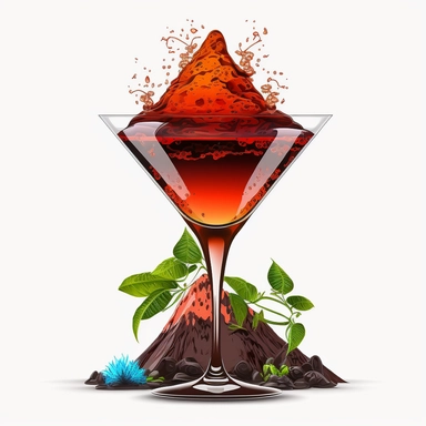 cocktail with a, erupting volcano inside de glass, clipart, illustration, white background