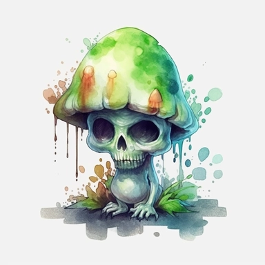 magic mushroom zombie, cute green mushroom zombie, Watercolor clipart, magic solid background, transparent
