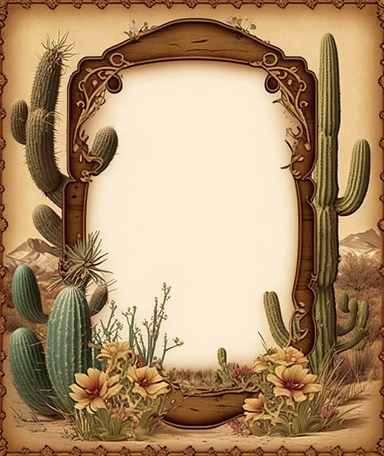 large blank vintage old west ARIZONA panel clipart. victorian. hd . blank center. background color #4a2f30
