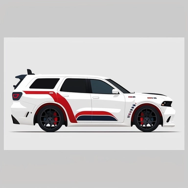 minimalist clipart of a Dodge Durango race car , flat design, digital art, white background - Upscaled by <@1021281452953976843> (fast)