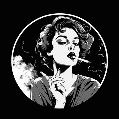 logo , a girl smoking a cigarette, person free vector image, clipart, black & white, in the style of akira toriyama, paul rader, satirical illustrations, paul sérusier, animated gifs, delicacy of touch, writer academia