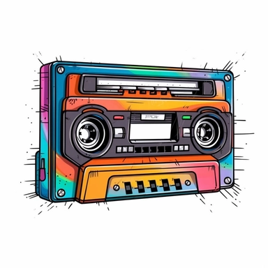 Cute Beautiful Retro 90s Color cassette tape Sublimation Clipart,Cartoon, hyper realistic, intricate detail, illustration style,high solution,on the white background