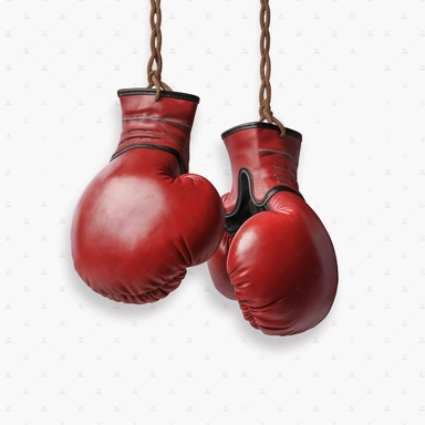 Boxing gloves hanging on a hook, realistic style, transparent background, clipart