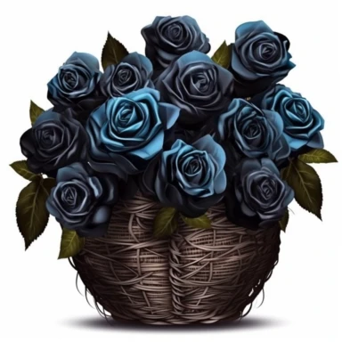 Clipart of black roses in a basket, in the style of uhd image, high detailed, stock photo, colorful realism, ornate still lifes, isolated on flat white background, very detailed, Cartoon,hyper realistic, intricate detail, illustration style,high solution,on the white background
