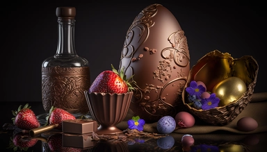 easter eggs gently sink into liquid chocolate, strawberry, chocolate bar, chocolate eggs, photo clipart, background, delicious, studio photo light, lots of intricate details, harmonious composition, volumetric lighting, professional food photographer luxury, photo lighting + f2. 8 80mm lens, lots of intricate details, canon, sharp focus, ureal photo realism, hyper-realism
