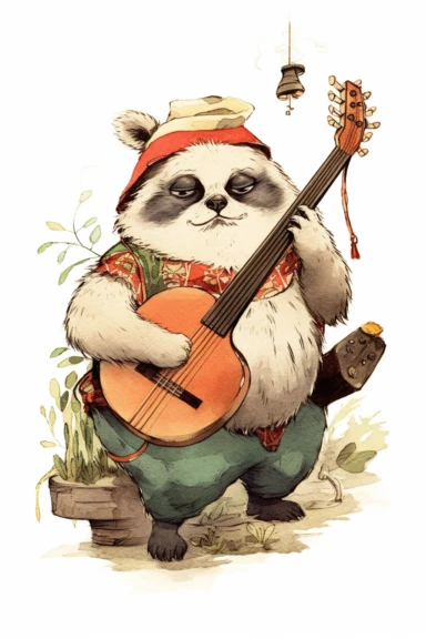 drawing of funny animals musician, white background, clipart, in unicake colors, layered composition, muted color palette, in the style of Ghibli, Pixar, Ukiyo - e, Wabi - sabi,