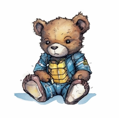 watercolor clipart super cute baby teddybear in superhero Wolverine X-men Clothes, Neal Adams