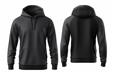 Blank black mens hoodie sweatshirt long sleeve with clipping path, mens hoody with hood for your design mockup for print, isolated on white background. Template sport winter clothes.