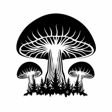 simple mushroom trippy logo icon black silhouette white background clipart