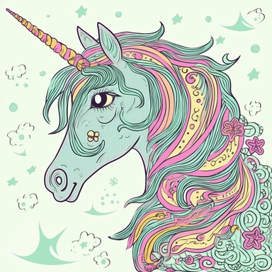 unicorn doodle art clipart contact sheet pastel colours
