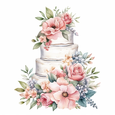Feminine Floral Wedding Cake Clip Art , illustration, sublimation, white background for removing background