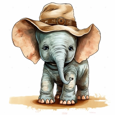 clipart of a cute baby elephant wearing a cowboy hat