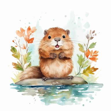 cute beaver clipart watercolor, white backgorund