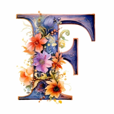 Watercolor illuminated initial, letter F , Clipart, F, witchy, magical, whimsical , white background, png
