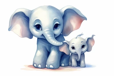 cute baby elephant playing with its sibling Clipart, On White Background, Spaced out, Vector Graphic,
