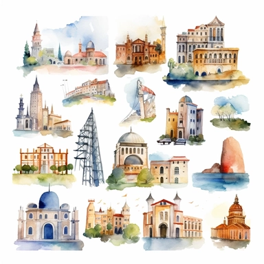 watercolor travel guide clipart on white background