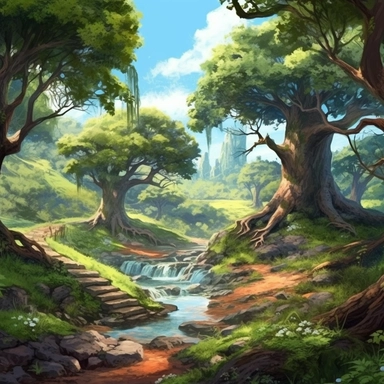 realistic clipart of enchanted elven landscape, digital painting