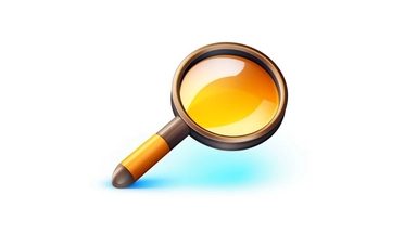 3d render. Search icon. Cartoon character hand holds big magnifying glass lens. Business of science clip art isolated on white background, Bright color, ultra realistic