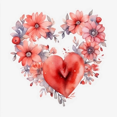 Valentine's Day, Watercolor Clipart, Cute Flowers, White Background, High Definition, Outlined