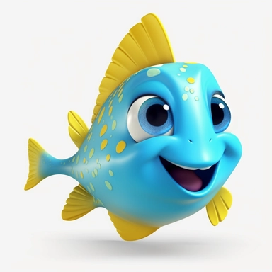 flounder 3d Cute Animated Sea Animal Clipart, disney pixar style Animated ocean clipart, white background
