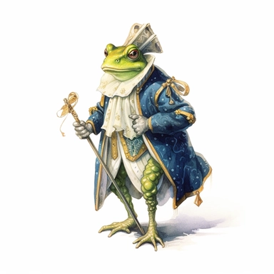 watercolor fairytale frog clipart, where intricate details and the depiction of a typical medieval plebeian's outfit bring this whimsical creature to life, creating a captivating portrayal that sparks the imagination, 8k, fantasy style, white background