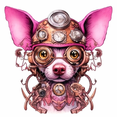 Beautiful Pink Steampunk Dog Sublimation Girl Clipart ,Cartoon,hyper realistic, intricate detail, illustration style,high solution,on the white background