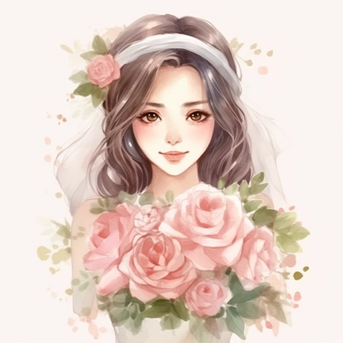 beautiful bride, rose garden watercolor clipart, strybk, full picture, 4k, sharp focus, watercolor, silky soft skin, symmetry, soft lighting, detailed face, concept art, muted color, watercolor style, strybk, chibi kawaii, Octane rendering, 3d, A perfect face, a delicate face, a delicate face, perfect sharp lips, delicate eyes, Craig Davison, Aubrey Beardsley, Conrad Roset, Aikut Aidogdu, Agnes Cecil, watercolor style, Desaturated Colors, ultra realistic animals, Low contrast, Low saturation, Pa