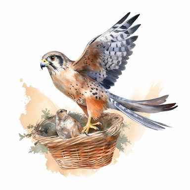 An endearing watercolor Falcon bird clipart of Falcon bird playing with elements 300DPI
