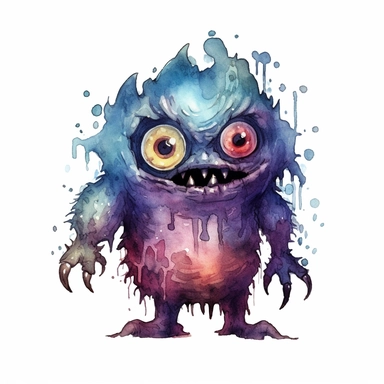 mystical dark scary watecolor halloween monster clipart, hd 4k, detailed, focused, isolated on white background