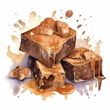 Fudge sharp illustration clipart, watercolor art, insane detail, white background