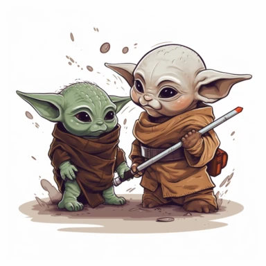 baby yoda fight clipart