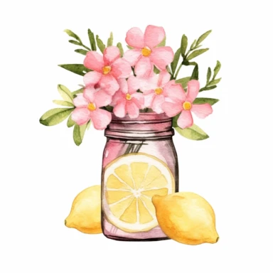 basic watercolor pink lemonade bouquet in minimal hand drawn style, Etsy, textured, clipart, white background