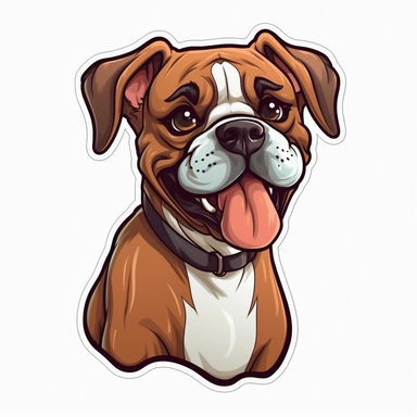cute Dog Boxer, happy and smiling, bold line, clipart, sticker, white background, no shadow, 8k detail