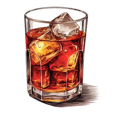 Jack daniels with coke, in fancy glas, cartoon, clipart