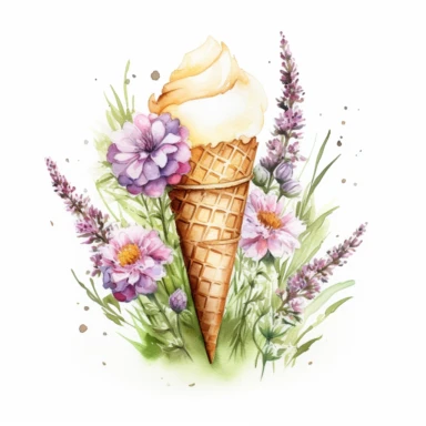 an ice cream in a field, boho, watercolor clipart, digital clipart, white background