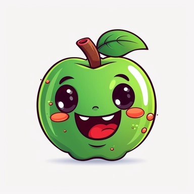 cute Apple, happy and smiling, bold line, clipart, sticker, white background, no shadow, 8k detail