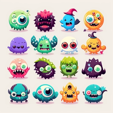 10 cute monster stickers collection, clipart design, cartoon, 4k, white background
