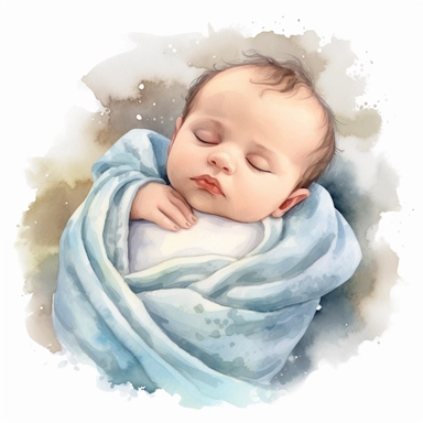 Watercolor cute new born baby on a cute blanket, clipart, singel clipart, High resolution, 8k