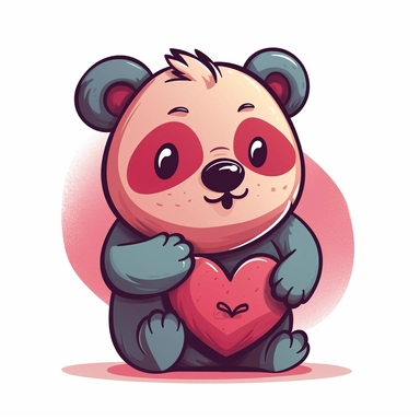 Create a clipart image of a cute cartoon-style animal holding a heart. The animal can be any type, such as a bear, rabbit, or fox, and should have large, expressive eyes and a friendly demeanor. The heart should be a bright, bold color, such as red, pink, or purple, and should be large enough to be easily visible. The background of the image should be a solid color, such as white or a pastel shade, and there should be some subtle shading or texture to give the image depth and dimension. The clip