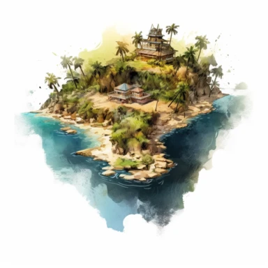 Isolated images, illustrations on a white background, realistic island, tile map, Clipart, watercolor, realistic, isolated, full building, highly detailed, hdr, 32K, photo expert quality, watercolor realistic, hyperrealistic and highly detailed, isolated on a white background