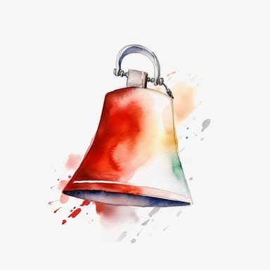 Watercolor cowbell clipart, white isolated background, space out, hd